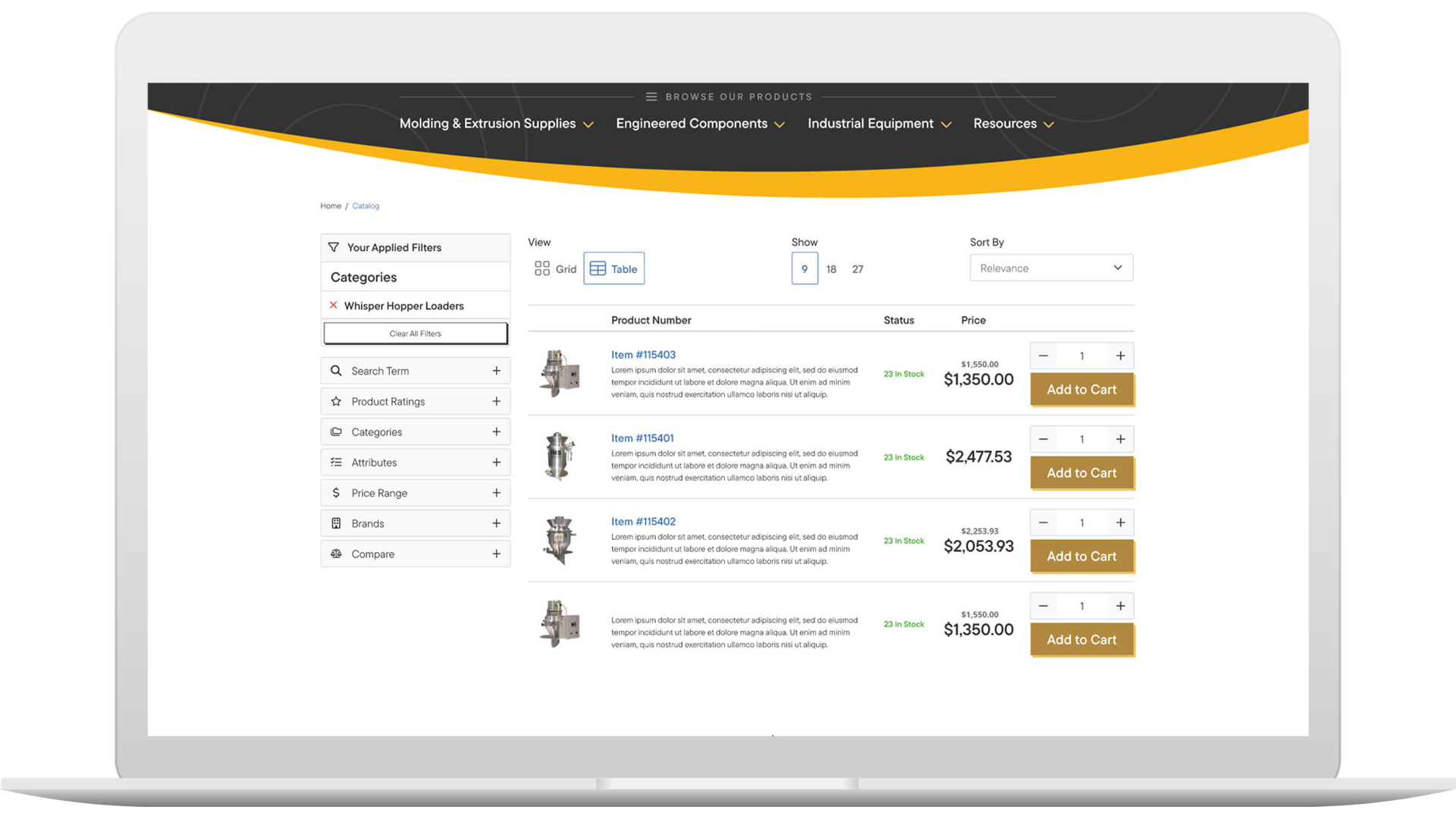 clarity product-catalog-list-cleaned screenshot in laptop frame