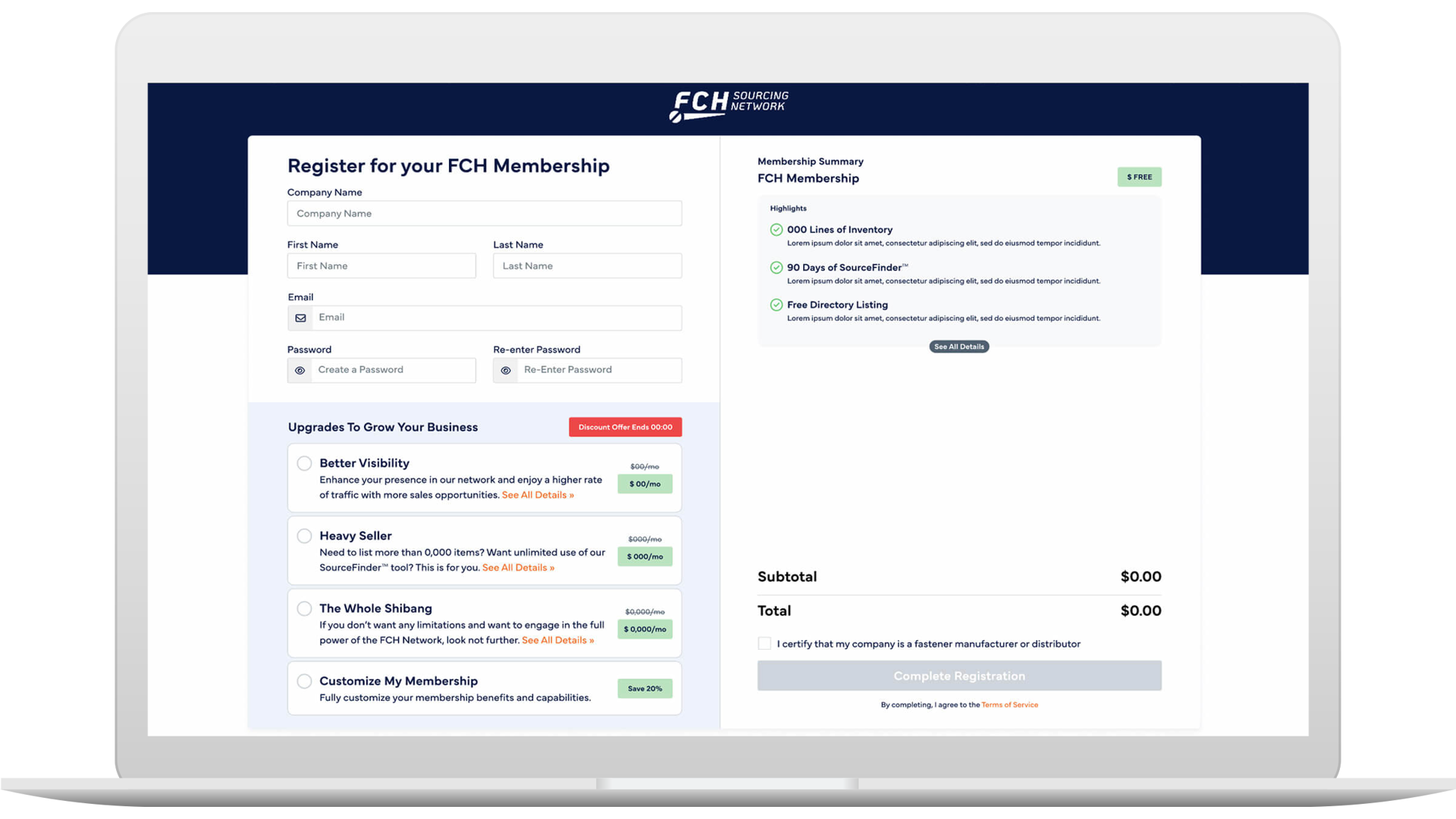 clarity vendor-registration screenshot in laptop frame
